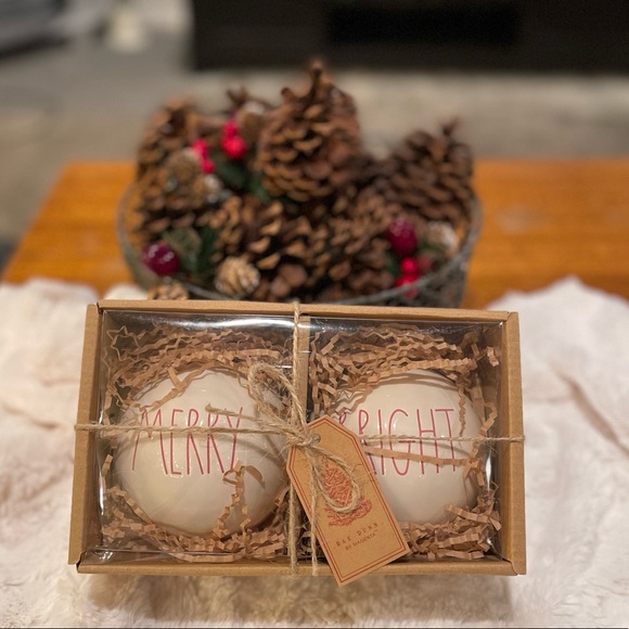 RAE DUNN by Magenta "MERRY, BRIGT” Christmas Ornament Set of 2 - Picture 4 of 4